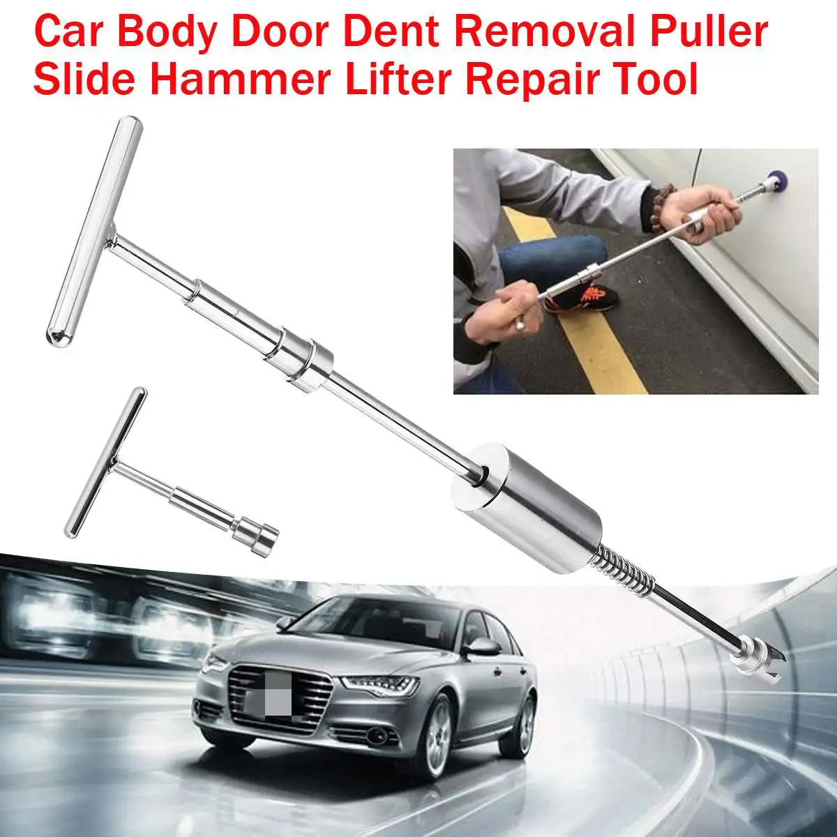 

Tools Repair Tool Car Dent Repair Dent Puller Kit 2 in 1 Slide Hammer Reverse Hammer Glue Tabs Suction Cup Car Dent Puller 43cm