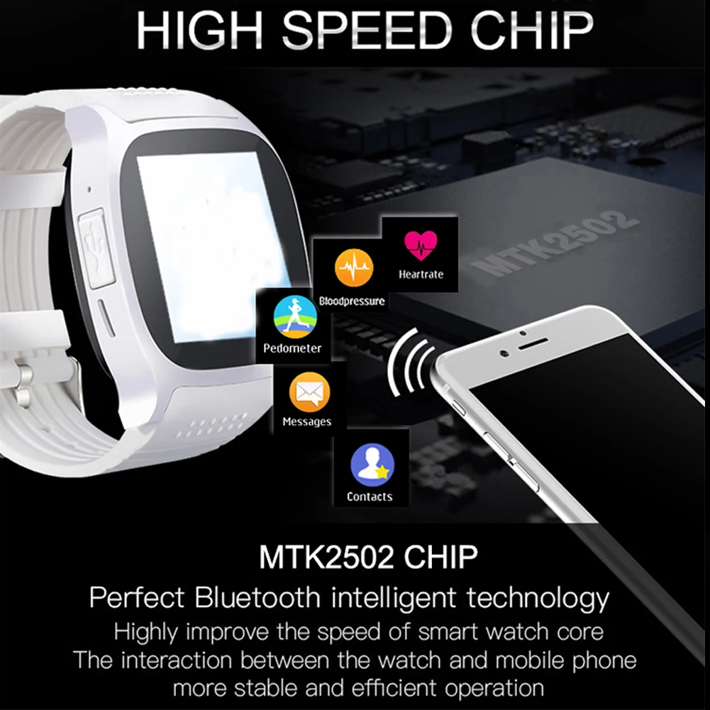 T8M Bluetooth сердечного ритма крови Давление будильник Смарт наручные часы для iOS Android