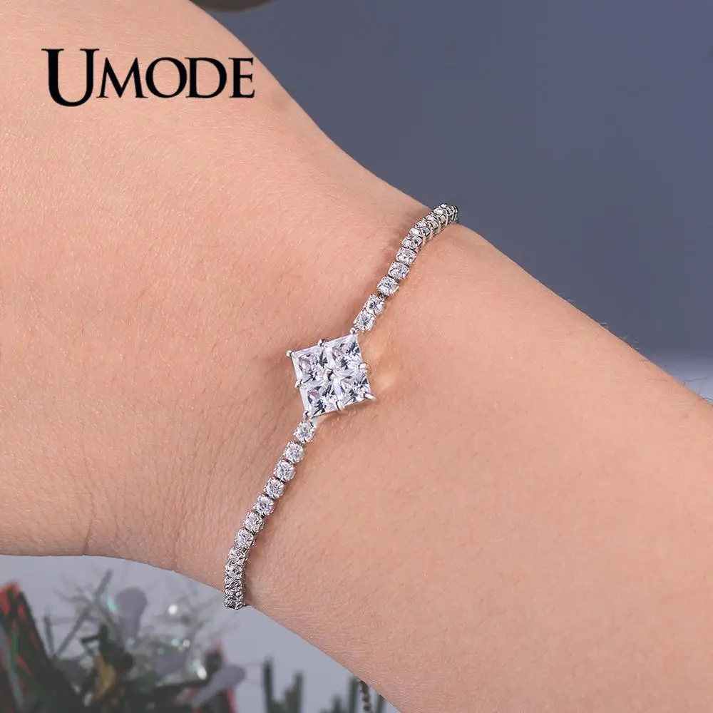 

UMODE 2019 New Fashion Adjustable Bracelets for Women Multi Square Zircons White Gold Long Box Chain Jewelry Gift Femme AUB0210