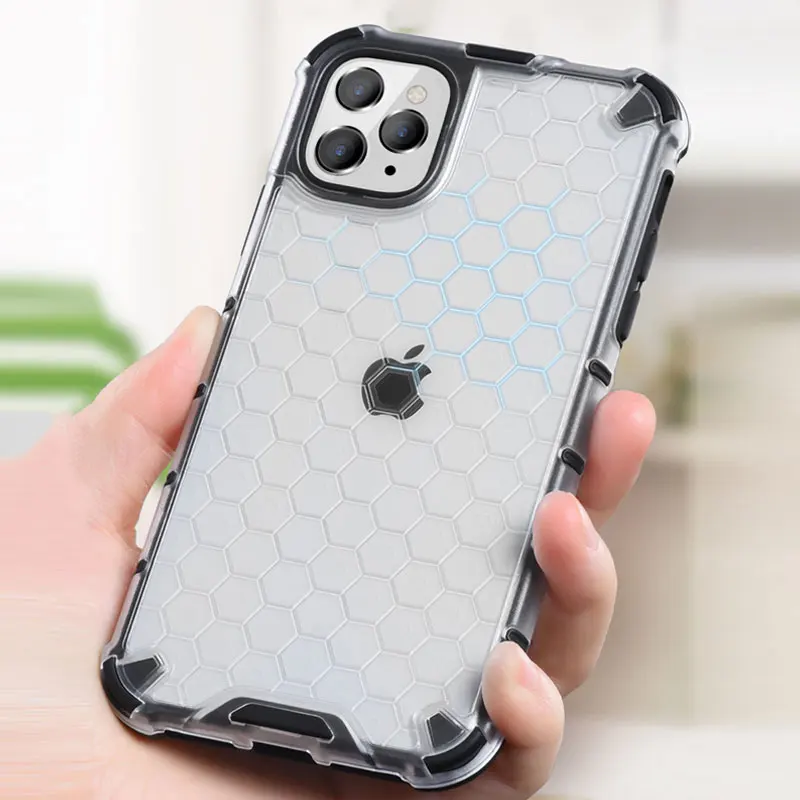 Shockproof Phone Case For iPhone X XR XS Max 8 7 6 6S Plus SE 2020 Honeycomb Back Cover Transparent Protector Simple Shell | Мобильные