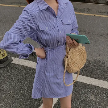 

Younger Fashion Shirt Dress Female 2020 Autumn French Elegant Sense of Design Non-mainstream Long Sleeve Stripes Slimming Dress