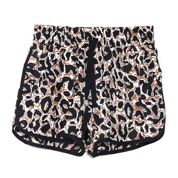 

Women Summer High Waist Boho Vintage Leopard Print Shorts Casual Drawstring Elastic Waist Short Pants Boardshorts With Pockets