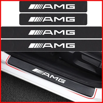 

4Pcs Car Door Sill Scuff Plate Sticker 3D Carbon Fiber Threshold Sticker For Mercedes Benz AMG GLC GLE E CLA GLA etcAccessories