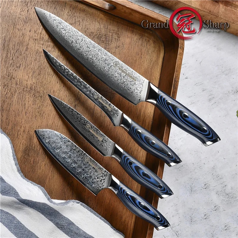 Grandsharp Набор ножей шеф повара Дамаск 4 шт. Японские Стальные Дамасские кухонные