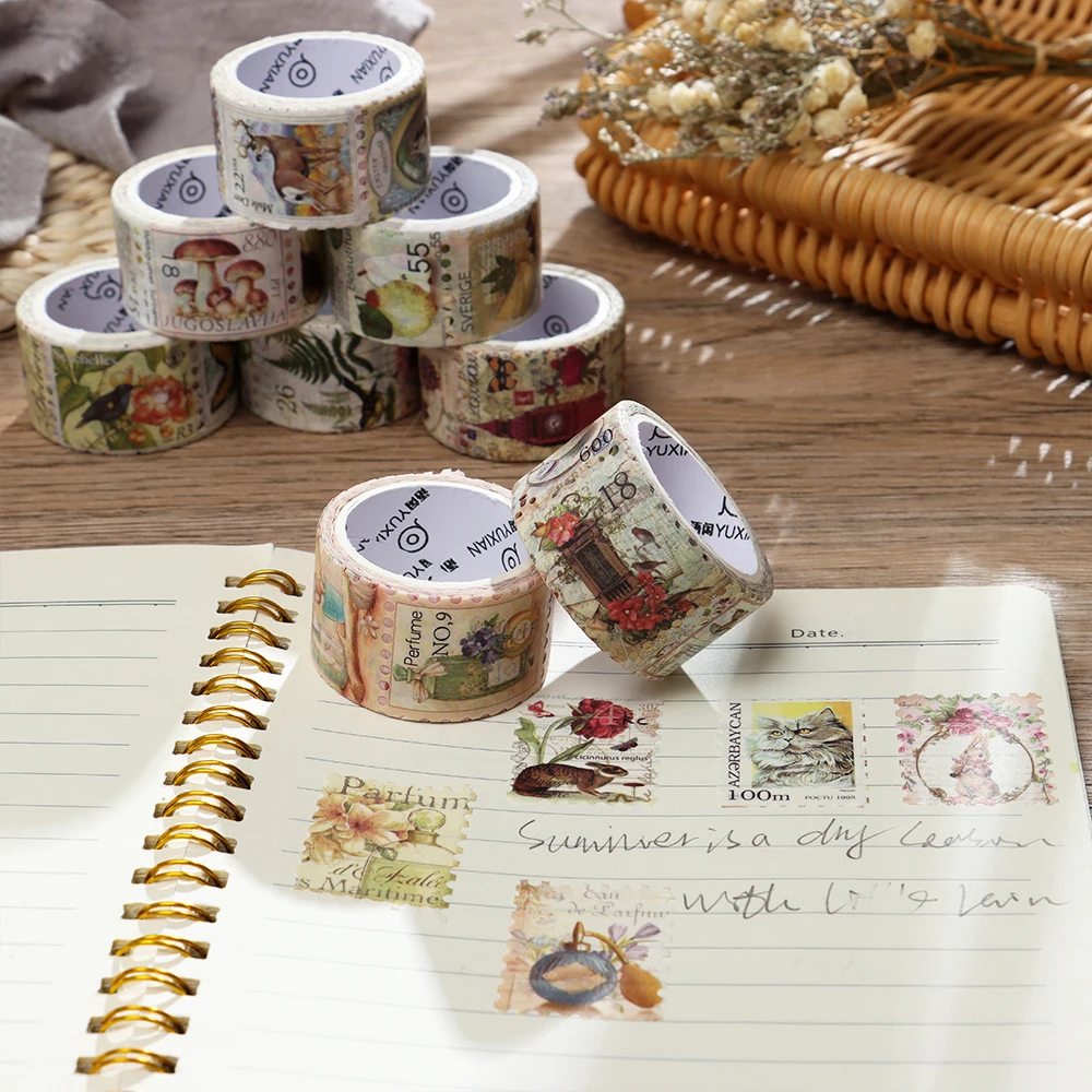 Série vintage Post Office Washi Tape, Selos Retros, Café Fita Adesiva Decorativa, Etiqueta DIY Scrapbooking Etiqueta