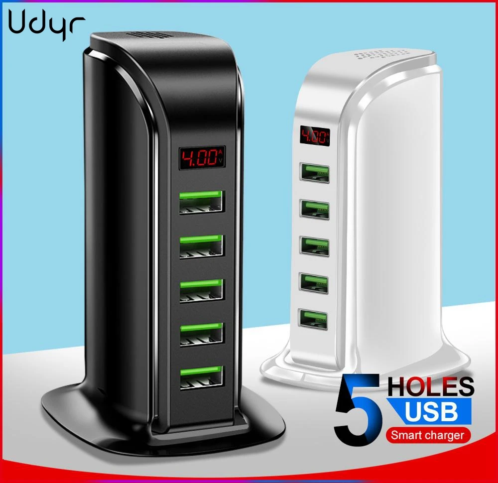 

Udyr 5 Port USB Charger HUB LED Display Multi USB Charging Station Dock Universal Mobile Phone Desktop Wall Home Chargers EU US