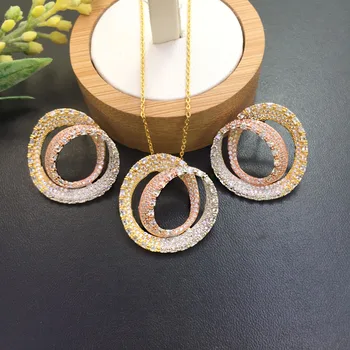 

Lanyika Jewelry Simpleness Spiral Micro inlay Necklace with Earrings for Banquet Luxury Best Gift