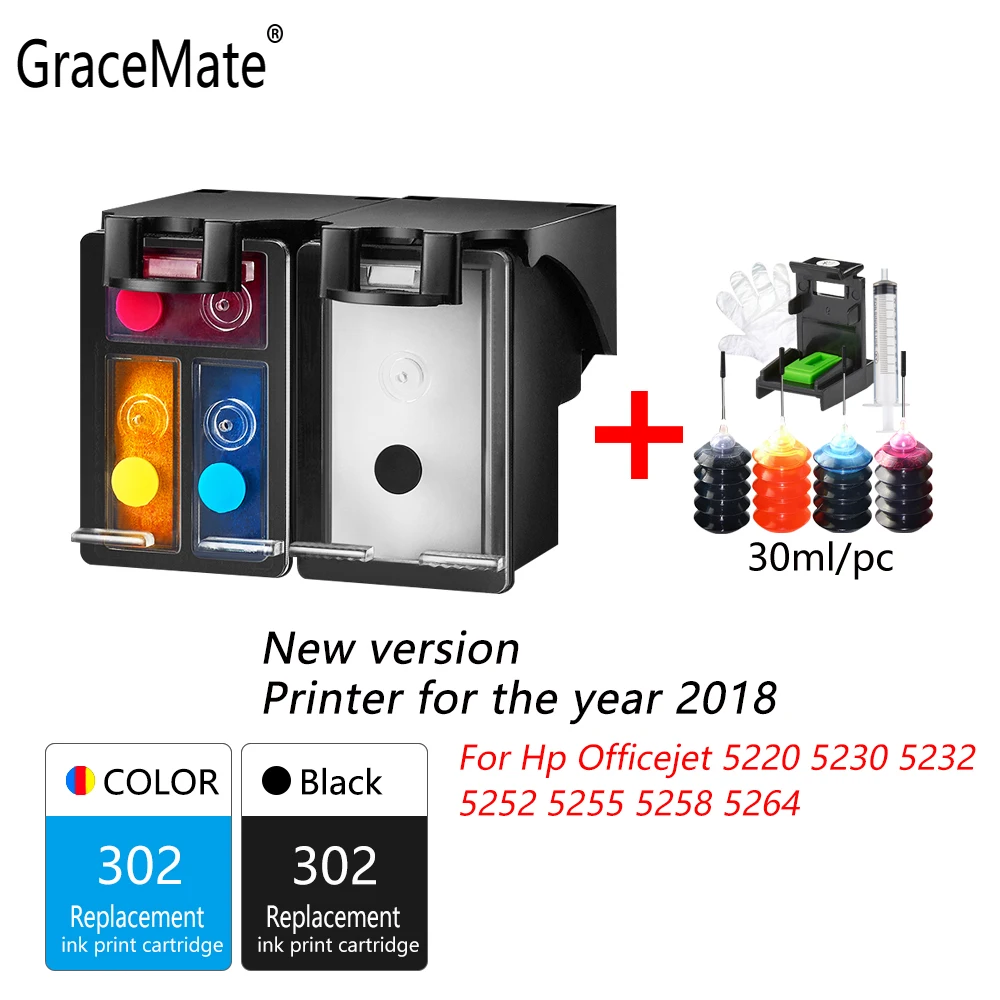 

GraceMate 302 Refillable Ink Cartridge For HP Deskjet 2130 1112 2131 3630 4650 5220 5230 5232 5252 5255 5258 5264 printers