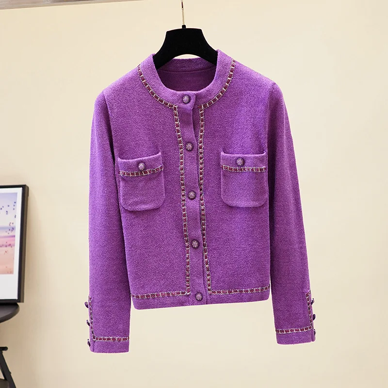 

Purple Plush Warm Clothes Small Fragrance Sweater Knitted Cardigan 2020 Autumn and Winter New Loose Plush Sweater Jacket Women