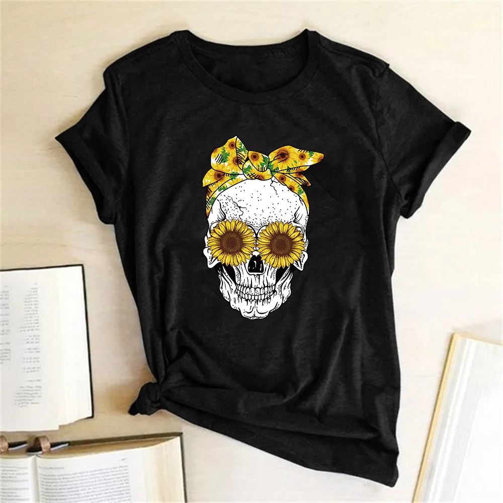 TOTOD Women Cute Sunflower T Shirts Summer Funny Floral Short Sleeve Graphic Cotton Tees Tops