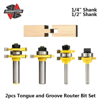 

Hampton 2pcs Tongue and Groove Router Bit Set 1/2" 1/4" Shank T Slot End Mill Woodworking Tenon Cutter Carbide Engraving Bit