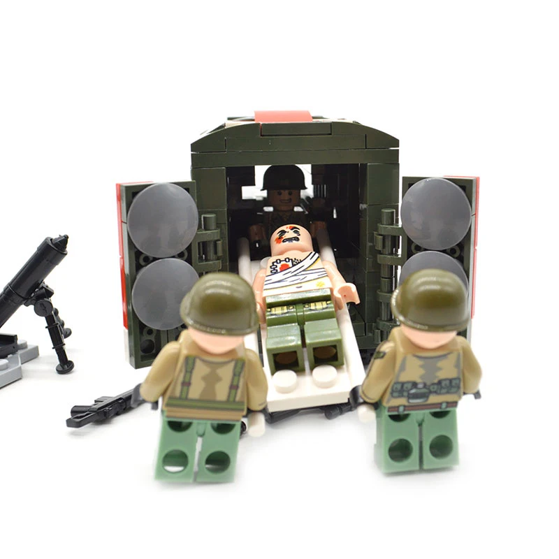 Ceny Nowy 272 sztuk + zestawy II wojny światowej USA medyczne żołnierzy wojskowych pogotowia lekarz pole bitwy klocki dla dzieci