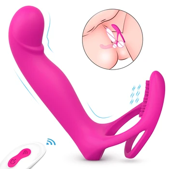 AIERSHA Double Penetration Strap on Anal Vibrator For Couples Double Dildo Vibrator Anus Plug Massager Adult Sex Toys for Man 1