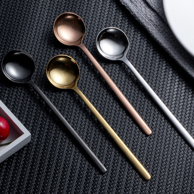 304 Stainless Steel Spoon Korean Style Tableware Thick Stainless Steel yuan shao Long Handle Stirring Spoon Manufacturers Direct