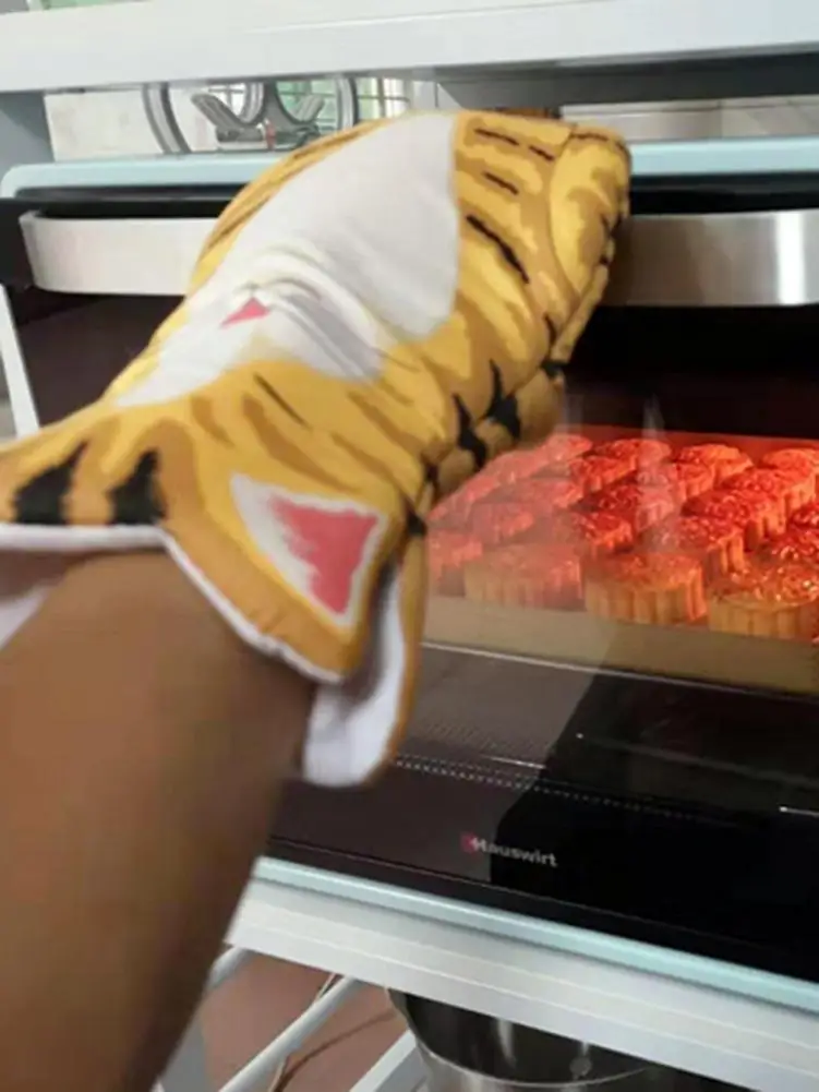 3D мультфильм животных Прихватки длинные Профессиональные Термостойкие Нескользящие перчатки Хлопок выпечки инструмент для барбекю гриля