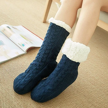 

Women's Winter Socks Mid Calf Fleece Lined Hosiery Indoor Warm Home Bed Floor Fluffy Plain Slippers Ankle Socks