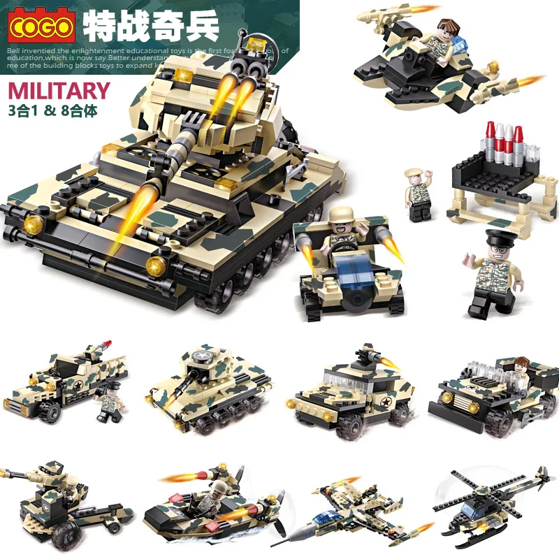 

Cogo Military Series 3-in-1 Special Warfare Jones 8-Fit Tank Assembled Building Blocks Educational Toy 13019