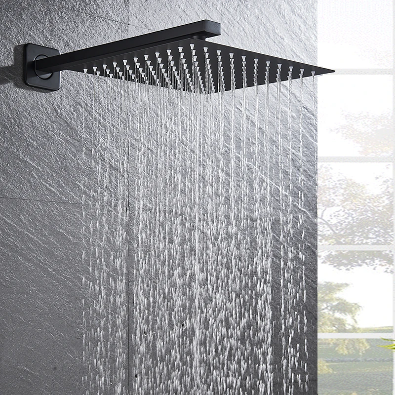 Matte Black Rain Shower Head 8/10/12 Inch Bathroom Square Shower head And Arm Wall Mounted Faucet shower head