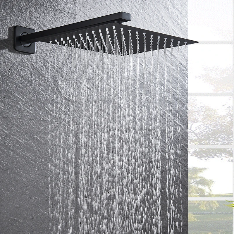 Modern Square 12" Rain Shower Head Faucet Sprayer Shower Hose With Shower Arm 