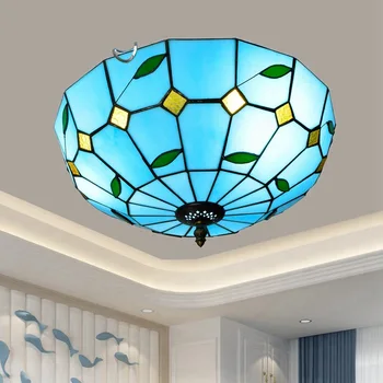 

Creative Blue Mediterranean Vintage Tiffany Colored Glass Aisle Corridor Balcony Lobby Bedroom Ceiling Lighting