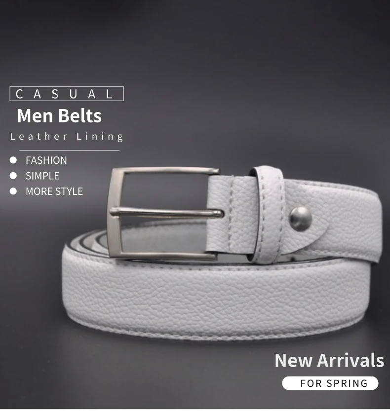 White Male Cloth Waist Belt Fashion Belt For Jeans Business Casual Dress Suit Stylish Pebble Grain White Belt Holes FreeShipping crocodile skin belt