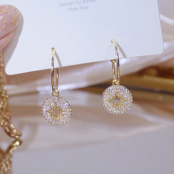 Elegant Exquisite Micro Inlaid CZ Round Women Earring AAA Cubic Zirconia Charm Korean Stud Earrings Wedding Jewelry Pendant Gift