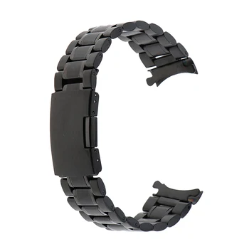 

Stainless Steel Bracelet Watch Band Strap Curved End Solid Links Black