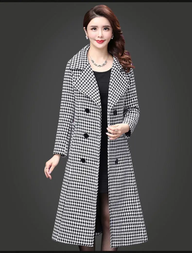 Autumn Winter New Popular Wind Korean Edition Large Size Plaid Female Woolen Coat Elegant Comfortable Thickened Women Top - Цвет: jfl4f 4f070 6505 tup