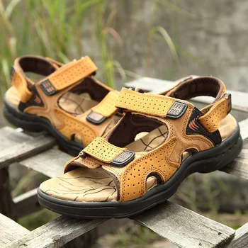 

men 39 s sports sandals outdoor walking casual shoes beach gladiators man 2020 summer mens roman leather sandalhas High Quality