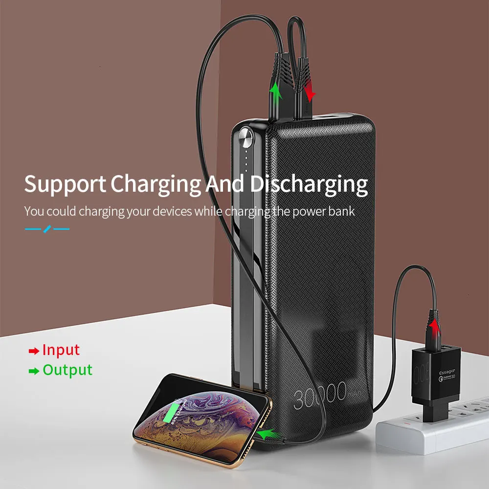 Essager, 30000 мА/ч, зарядное устройство, быстрая зарядка, 3,0 PD, USB C, 30000 мА/ч, зарядное устройство для Xiaomi Mi, iPhone, портативное Внешнее зарядное устройство