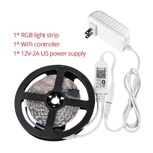 RGB WIFI US Set EeeToo, умный, Wifi, светодиодный светильник, водонепроницаемая, RGB лента, DC12V, лента, диод, светодиодный, Ночной светильник, приложение, дистанционное управление, работа с Echo Alexa - Испускаемый цвет: RGB WIFI US Set