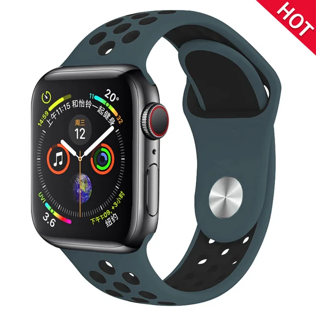 Blue feather black Дышащий силиконовый спортивный ремешок для Apple Watch, серия 40 мм, 44 мм, серия 4, 5, резиновый ремешок для iWatch, ремешок 38 мм, 42 мм, 2, 3 - Цвет ремешка: Blue feather black
