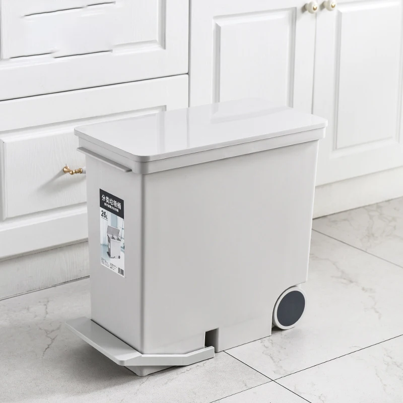

New 26L Wet And Dry Sorted Waste Bin With Wheels Pedal Press Opening Garbage Can Gap Corner Trash Bin Space Saving Bucket