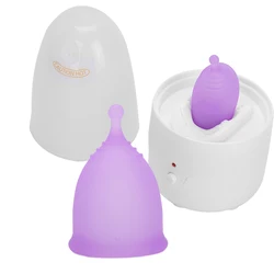 Reusable Elastic Skin‑Friendly Female Menstrual Cup Lady Menstrual Cup Cleaner Machine Set  Feminine Hygiene (EU Plug 110‑240V)