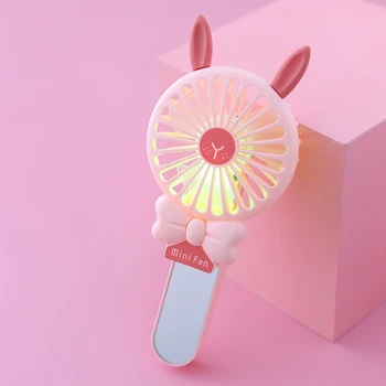 

Rabbit Ears Foldable Handheld Fan, Portable Rechargeable & 3 Speeds Personal Electric USB Fan with Mini Mirror and LED Light for