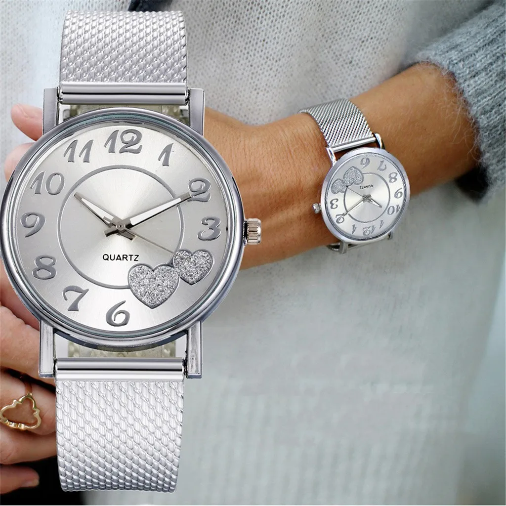 Fashion Women Watches Men Gold Watch Silver Heart Dial Silicone Mesh Belt Wristwatch Reloj Mujer Montre Femme Women's Watch 2021 1