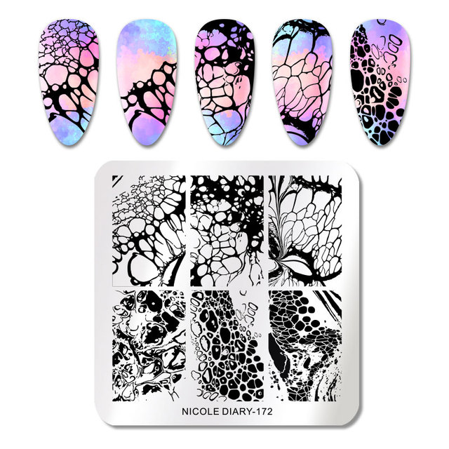 DIARY Flower Leaf Nail Stamping Plates Cute Abstract Face Lines Stamp Template Nail Art Image Printing Stencil Tools