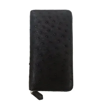 

Exotic Real Ostrich Skin Long Style Men's Black Wallet Genuine Leather Zipper Closure Male Large Card Holders Man Clutch Purse