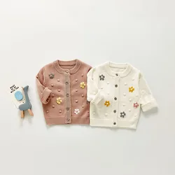 Pull tricoté à fleurs pour bébé, nouvelle collection automne 2021, fait à la main, chaîne à bulles, tricot, Cardigans, vêtements d'extérieur pour bébés 
