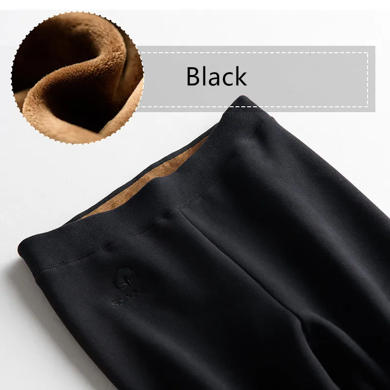 Качественные бархатные хлопковые леггинсы с вышивкой Женские новые модные зимние брюки теплые леггинсы брюки уплотненный кашемировый брюки - Цвет: Черный