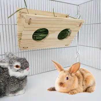 Wooden Rabbit Hay Feeder Hay Manger Rack Holder Hamster Food Dispenser for Guinea Pig Bunny Chinchilla 4