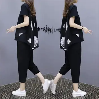 

Women Two Piece Set Short Sleeve Top and Elastic Waist Pants Summer