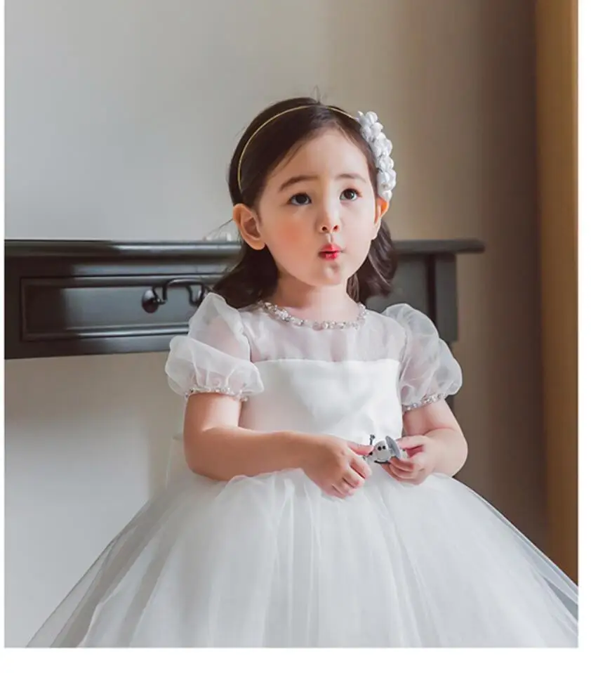 Платье детское для крещения белое свадебное платье с цветами девочек на 1 й день