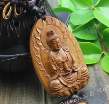 Amuleto Escultura em Madeira Kwan Yin