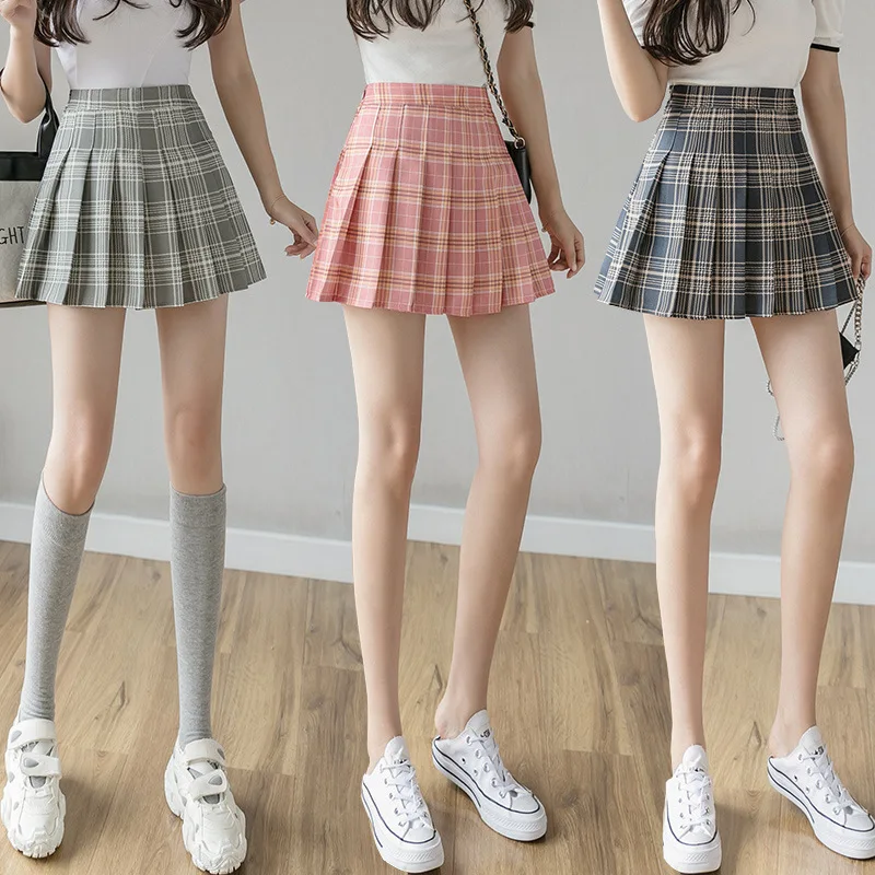 Vestidos escolares coreanos para niñas, falda escocesa plisada, Cosplay de estudiantes, Mini uniformes con falda de rejilla, traje de Sailor, faldas cortas - AliExpress de mujer