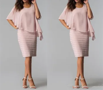 

Elegant vestido de madrinha Mother Of Bridal Dresses Chiffon Jewel Neck Knee Length Dress Suits Chic Women evening Prom Gowns