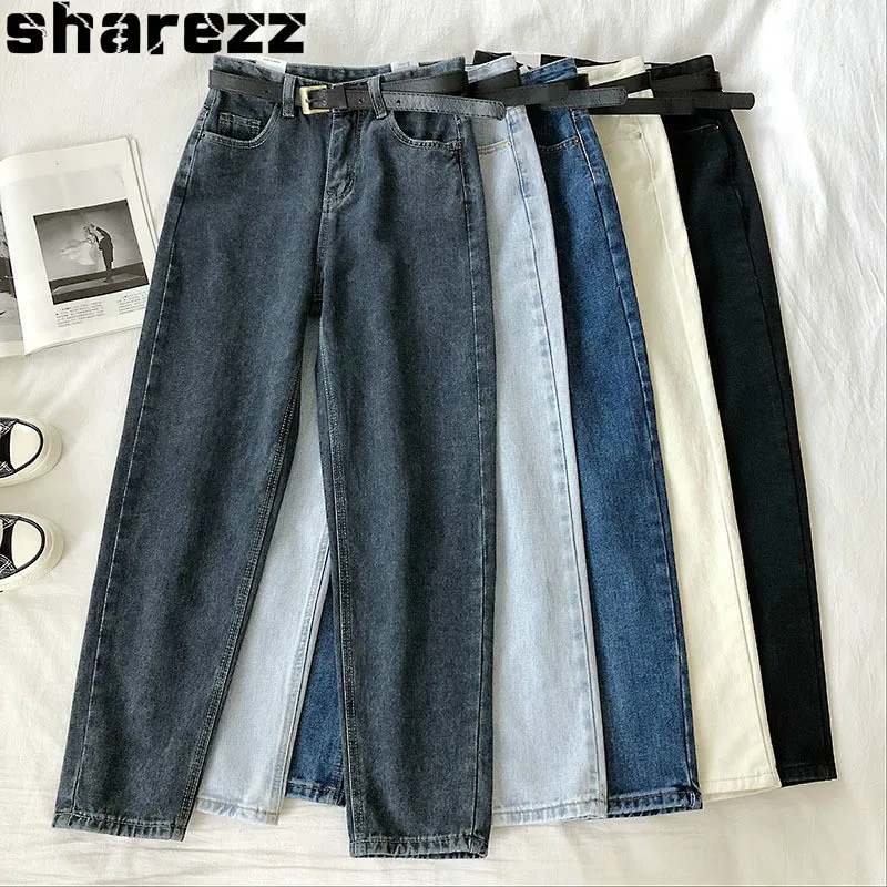 

2020 Spring High Waist Jeans for Women Fashion Harem Pants Ankle-Length Stretch black mon Jeans woman With Belt Streetwear