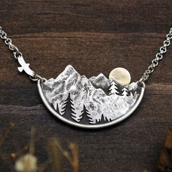 

Charm Chain Pendant Necklaces for Women Female Adventure Awaits Mountain Landscape Necklace Wedding Party Jewelry