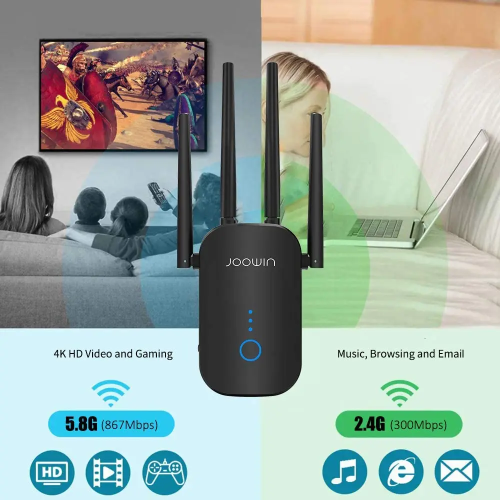 JOOWIN 1200Mbp WiFi Extender Signal Booster for Home WiFi Repeater