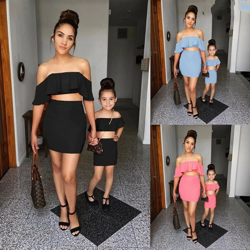 Летний новый комплект одежды из 2 предметов для всей семьи (в комплекте женская